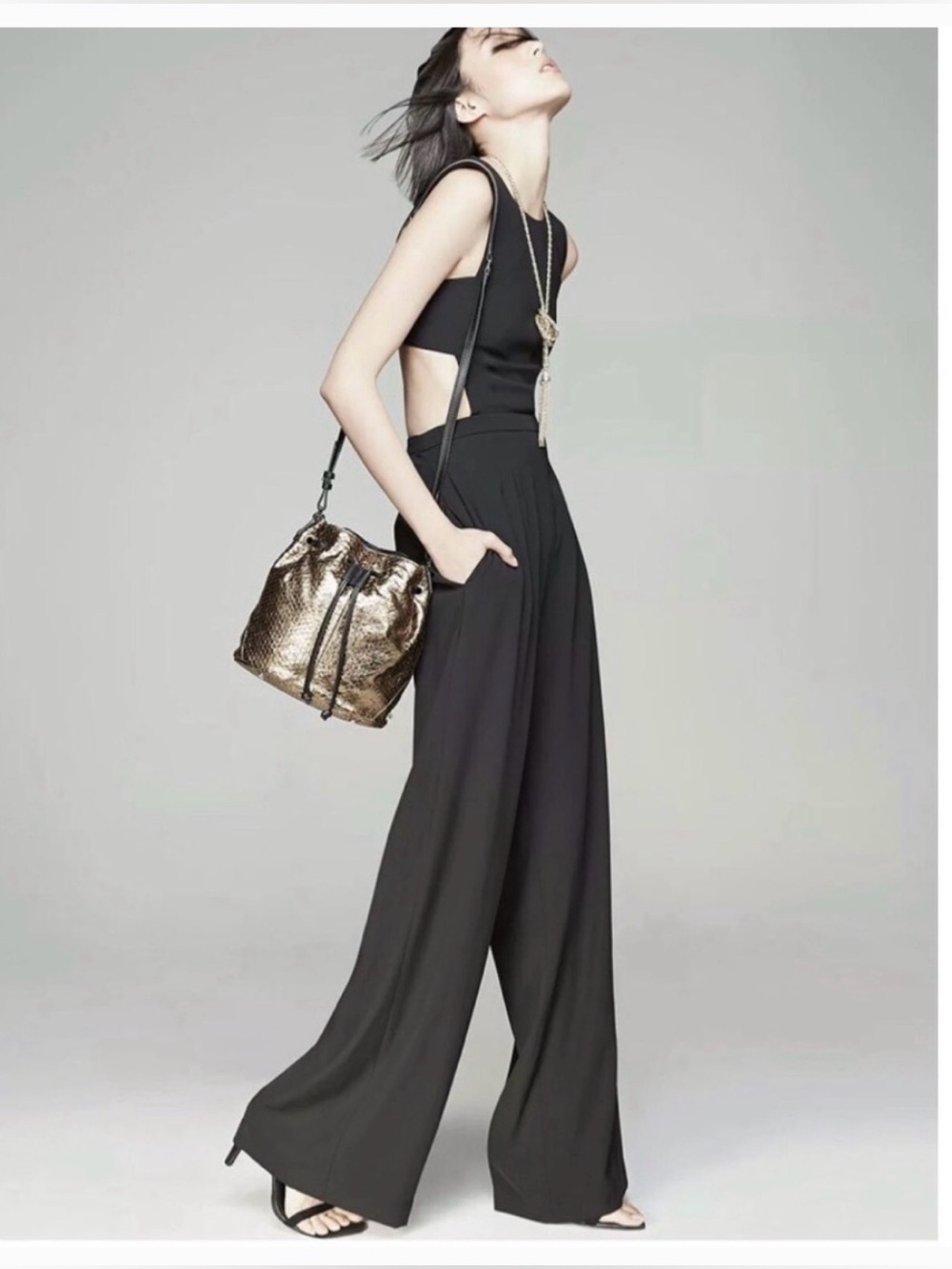 BCBGMaxAzria Black Wide-Leg Cutout Jumpsuit with Square Back